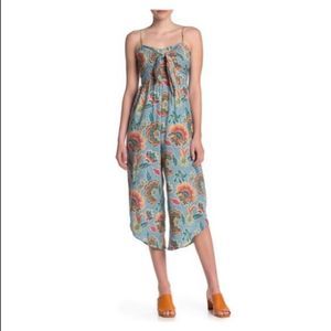 Angie Blue Floral Culotte Jumpsuit Tie Front NWT